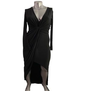 Club L Black long sleeve Twist front Maxi dress with split sz 8